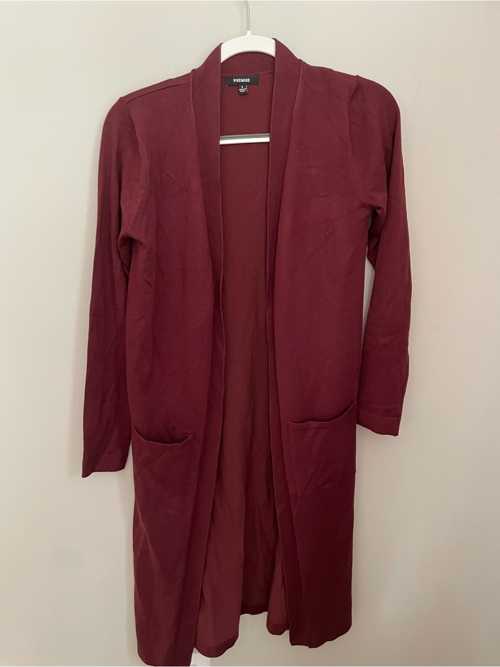 Premise Burgundy Longline Cardigan Size S Open Front Lightweight